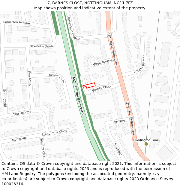 7, BARNES CLOSE, NOTTINGHAM, NG11 7FZ: Location map and indicative extent of plot