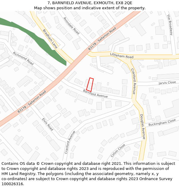 7, BARNFIELD AVENUE, EXMOUTH, EX8 2QE: Location map and indicative extent of plot