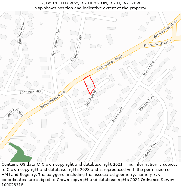 7, BARNFIELD WAY, BATHEASTON, BATH, BA1 7PW: Location map and indicative extent of plot