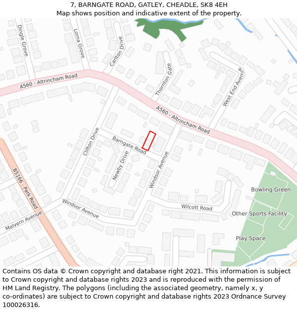 7, BARNGATE ROAD, GATLEY, CHEADLE, SK8 4EH: Location map and indicative extent of plot