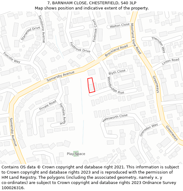 7, BARNHAM CLOSE, CHESTERFIELD, S40 3LP: Location map and indicative extent of plot