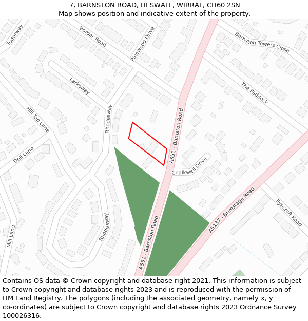 7, BARNSTON ROAD, HESWALL, WIRRAL, CH60 2SN: Location map and indicative extent of plot