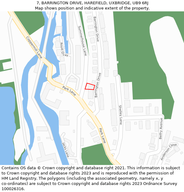 7, BARRINGTON DRIVE, HAREFIELD, UXBRIDGE, UB9 6RJ: Location map and indicative extent of plot