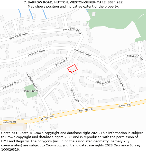 7, BARROW ROAD, HUTTON, WESTON-SUPER-MARE, BS24 9SZ: Location map and indicative extent of plot