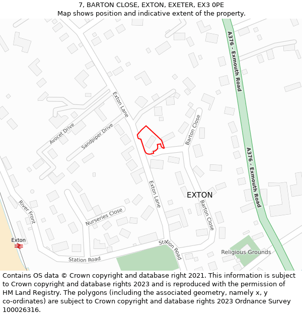 7, BARTON CLOSE, EXTON, EXETER, EX3 0PE: Location map and indicative extent of plot
