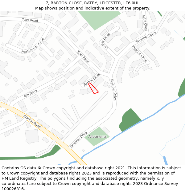 7, BARTON CLOSE, RATBY, LEICESTER, LE6 0HL: Location map and indicative extent of plot