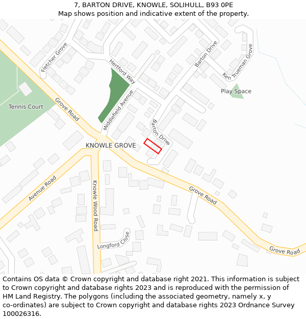 7, BARTON DRIVE, KNOWLE, SOLIHULL, B93 0PE: Location map and indicative extent of plot