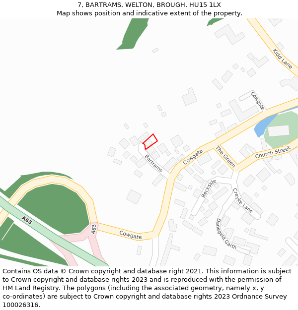 7, BARTRAMS, WELTON, BROUGH, HU15 1LX: Location map and indicative extent of plot