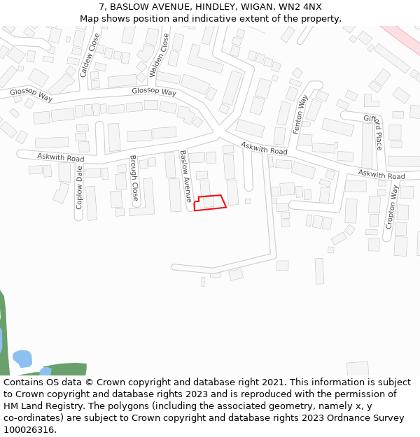 7, BASLOW AVENUE, HINDLEY, WIGAN, WN2 4NX: Location map and indicative extent of plot