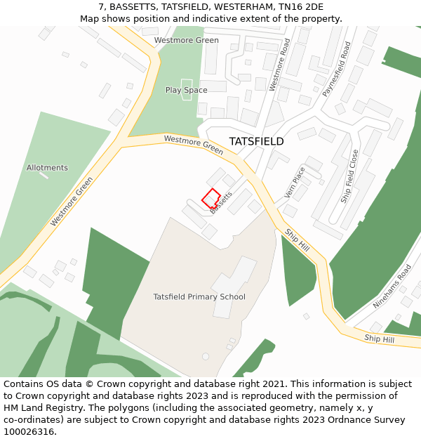 7, BASSETTS, TATSFIELD, WESTERHAM, TN16 2DE: Location map and indicative extent of plot