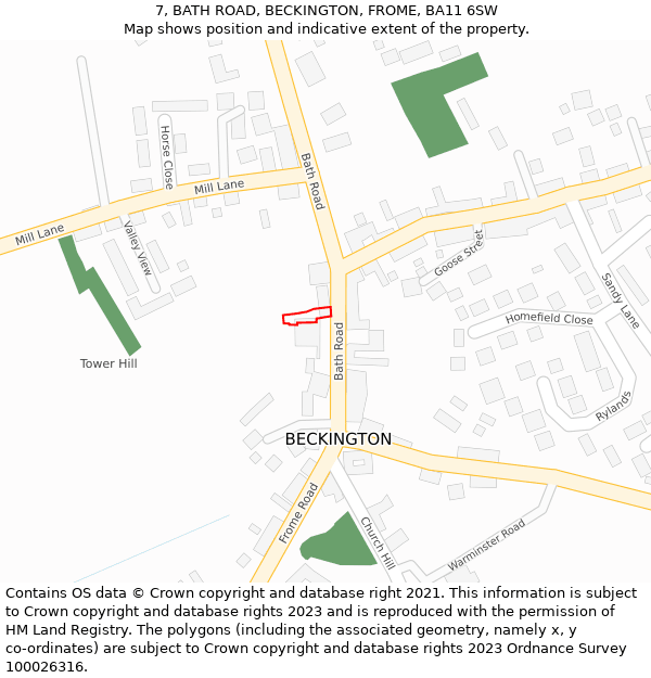 7, BATH ROAD, BECKINGTON, FROME, BA11 6SW: Location map and indicative extent of plot