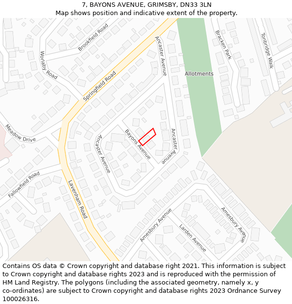 7, BAYONS AVENUE, GRIMSBY, DN33 3LN: Location map and indicative extent of plot