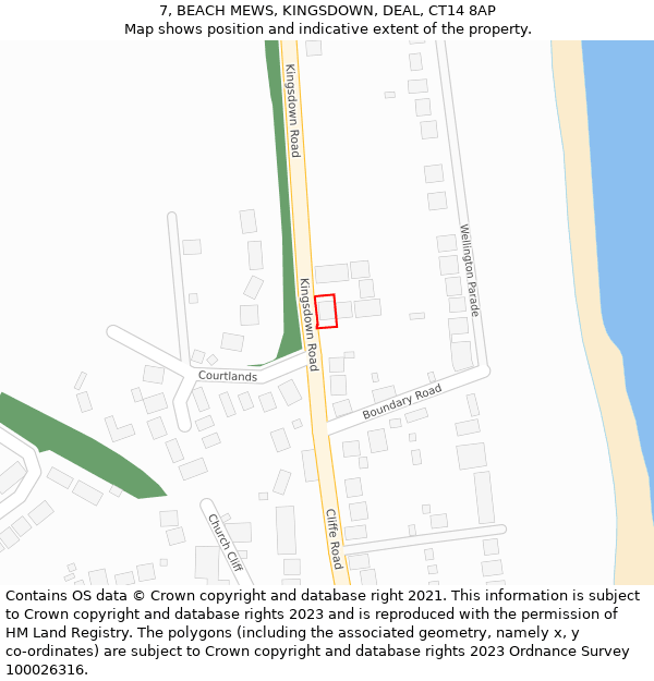 7, BEACH MEWS, KINGSDOWN, DEAL, CT14 8AP: Location map and indicative extent of plot