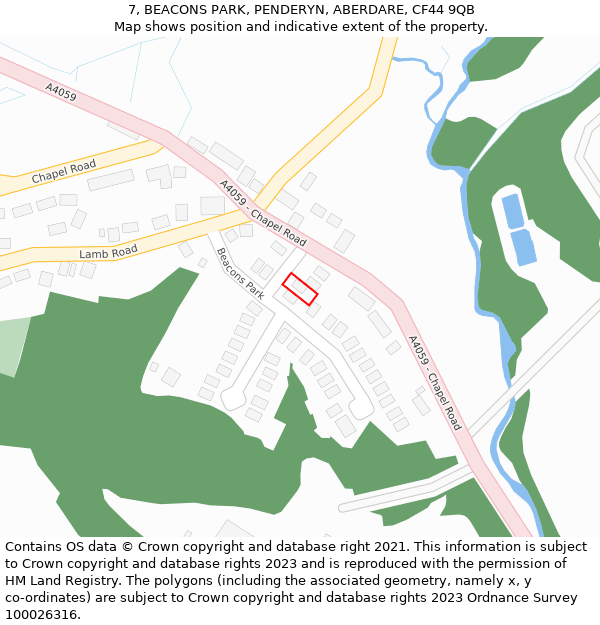 7, BEACONS PARK, PENDERYN, ABERDARE, CF44 9QB: Location map and indicative extent of plot