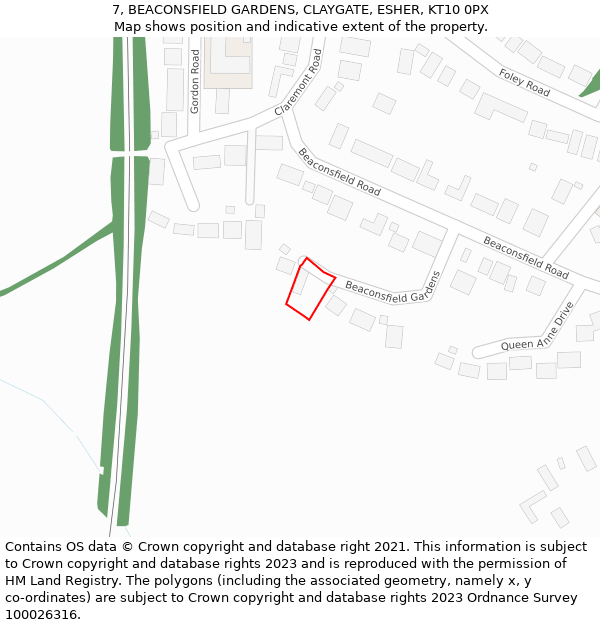 7, BEACONSFIELD GARDENS, CLAYGATE, ESHER, KT10 0PX: Location map and indicative extent of plot