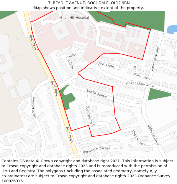 7, BEADLE AVENUE, ROCHDALE, OL12 9RN: Location map and indicative extent of plot