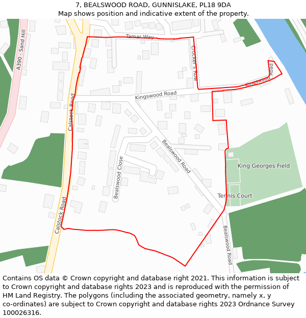 7, BEALSWOOD ROAD, GUNNISLAKE, PL18 9DA: Location map and indicative extent of plot