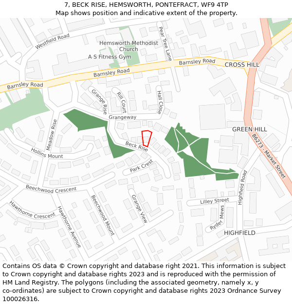 7, BECK RISE, HEMSWORTH, PONTEFRACT, WF9 4TP: Location map and indicative extent of plot