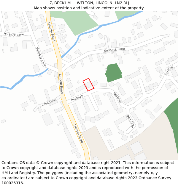 7, BECKHALL, WELTON, LINCOLN, LN2 3LJ: Location map and indicative extent of plot