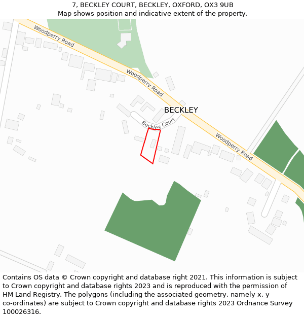 7, BECKLEY COURT, BECKLEY, OXFORD, OX3 9UB: Location map and indicative extent of plot