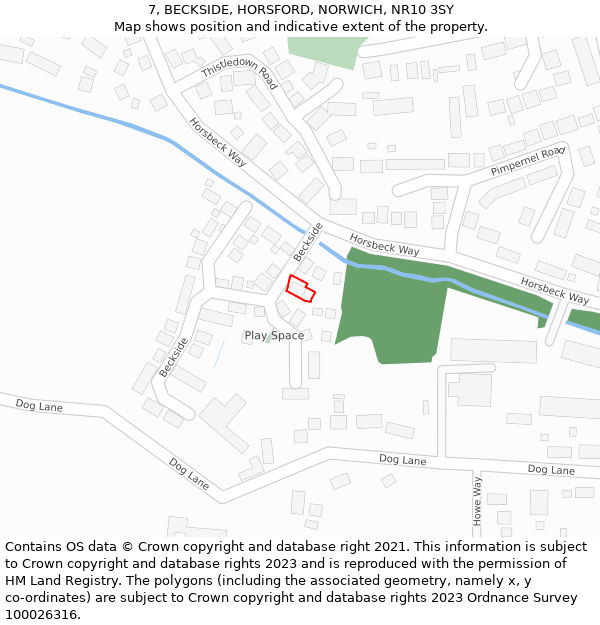 7, BECKSIDE, HORSFORD, NORWICH, NR10 3SY: Location map and indicative extent of plot