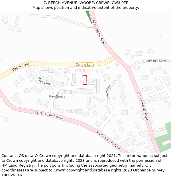 7, BEECH AVENUE, WOORE, CREWE, CW3 9TF: Location map and indicative extent of plot