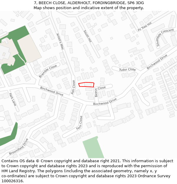 7, BEECH CLOSE, ALDERHOLT, FORDINGBRIDGE, SP6 3DG: Location map and indicative extent of plot