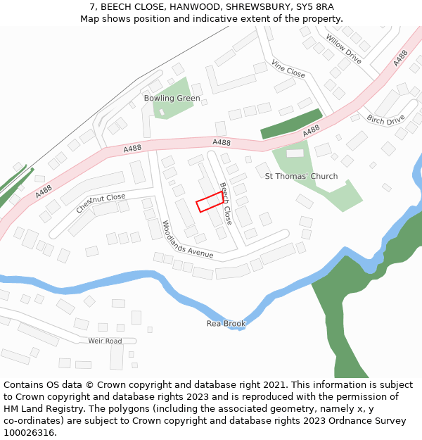 7, BEECH CLOSE, HANWOOD, SHREWSBURY, SY5 8RA: Location map and indicative extent of plot