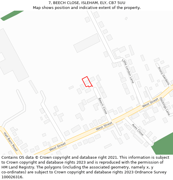 7, BEECH CLOSE, ISLEHAM, ELY, CB7 5UU: Location map and indicative extent of plot