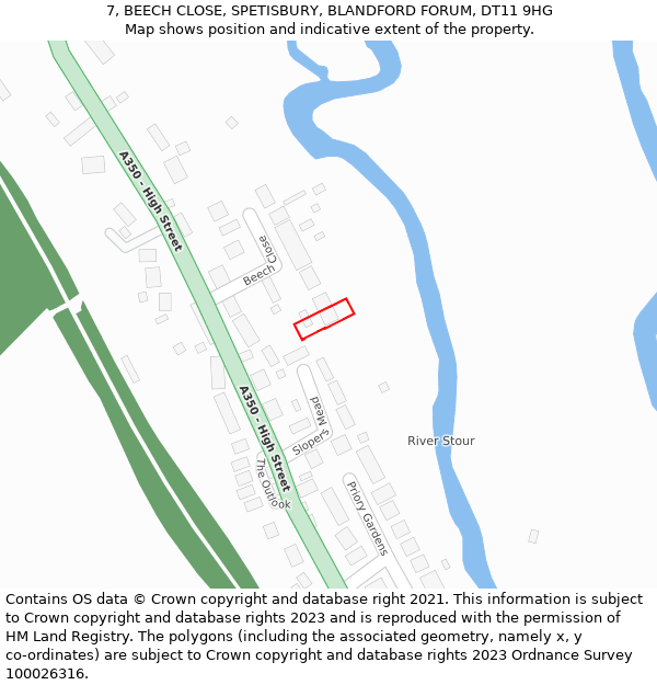 7, BEECH CLOSE, SPETISBURY, BLANDFORD FORUM, DT11 9HG: Location map and indicative extent of plot