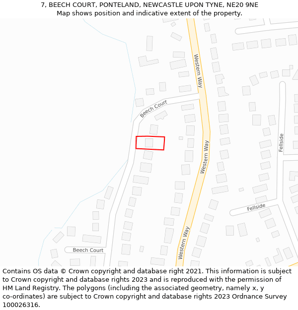 7, BEECH COURT, PONTELAND, NEWCASTLE UPON TYNE, NE20 9NE: Location map and indicative extent of plot