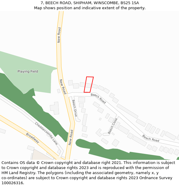 7, BEECH ROAD, SHIPHAM, WINSCOMBE, BS25 1SA: Location map and indicative extent of plot