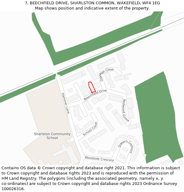 7, BEECHFIELD DRIVE, SHARLSTON COMMON, WAKEFIELD, WF4 1EG: Location map and indicative extent of plot