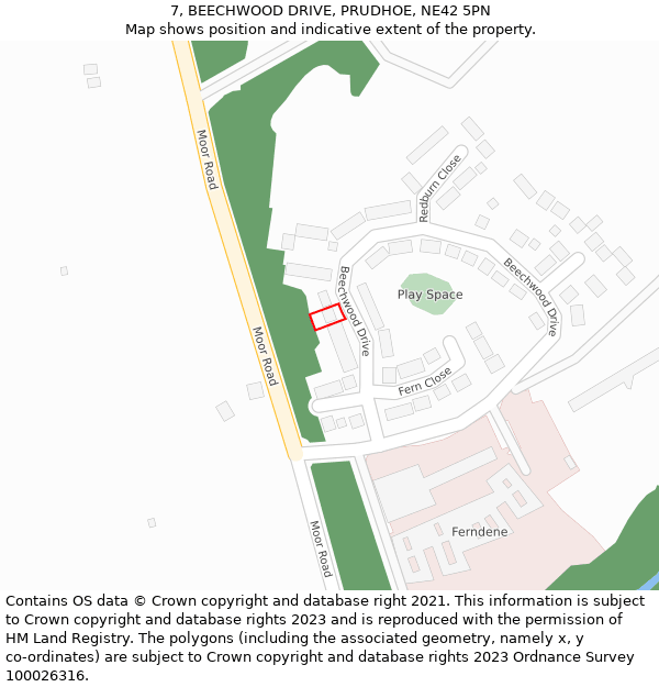 7, BEECHWOOD DRIVE, PRUDHOE, NE42 5PN: Location map and indicative extent of plot