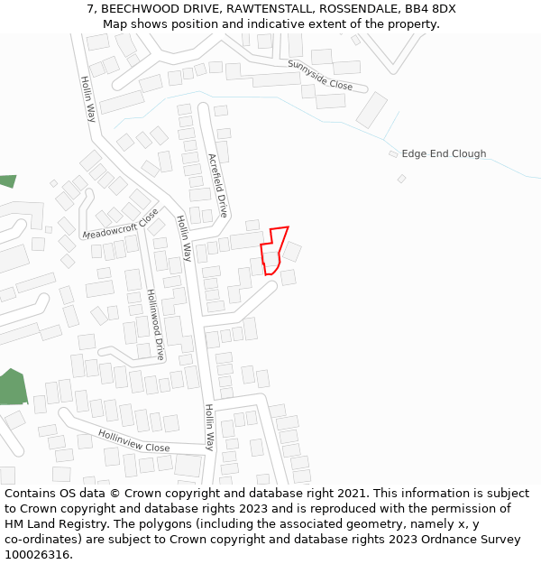 7, BEECHWOOD DRIVE, RAWTENSTALL, ROSSENDALE, BB4 8DX: Location map and indicative extent of plot
