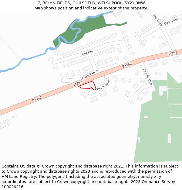 7, BELAN FIELDS, GUILSFIELD, WELSHPOOL, SY21 9NW: Location map and indicative extent of plot