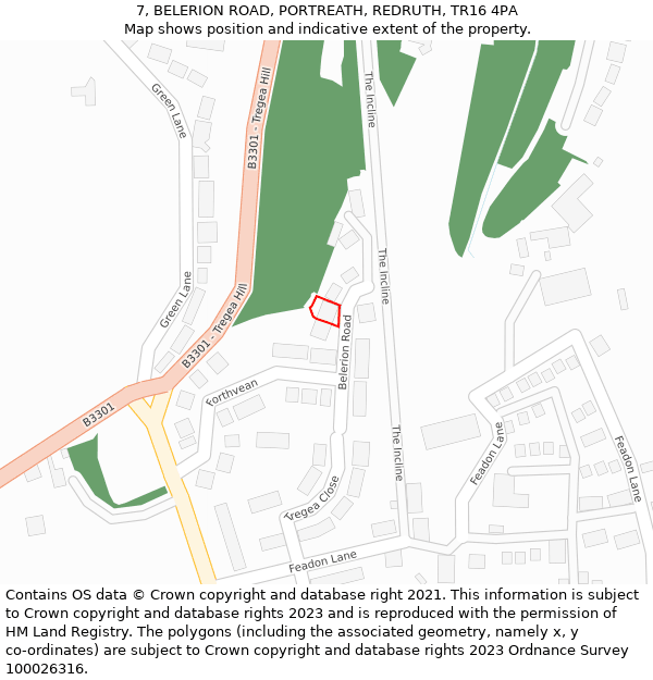 7, BELERION ROAD, PORTREATH, REDRUTH, TR16 4PA: Location map and indicative extent of plot