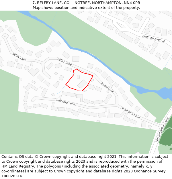 7, BELFRY LANE, COLLINGTREE, NORTHAMPTON, NN4 0PB: Location map and indicative extent of plot