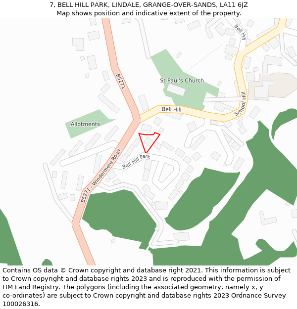 7, BELL HILL PARK, LINDALE, GRANGE-OVER-SANDS, LA11 6JZ: Location map and indicative extent of plot
