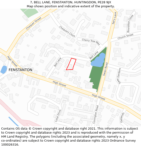 7, BELL LANE, FENSTANTON, HUNTINGDON, PE28 9JX: Location map and indicative extent of plot