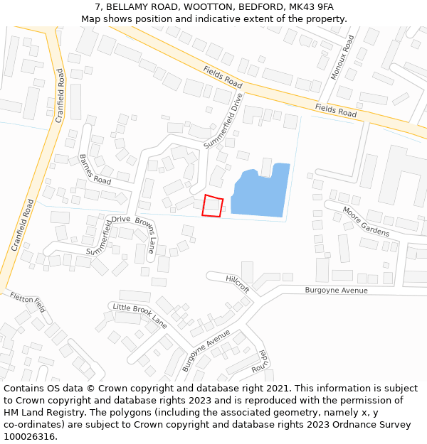 7, BELLAMY ROAD, WOOTTON, BEDFORD, MK43 9FA: Location map and indicative extent of plot