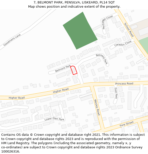 7, BELMONT PARK, PENSILVA, LISKEARD, PL14 5QT: Location map and indicative extent of plot