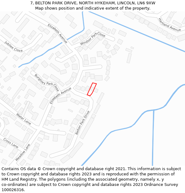 7, BELTON PARK DRIVE, NORTH HYKEHAM, LINCOLN, LN6 9XW: Location map and indicative extent of plot