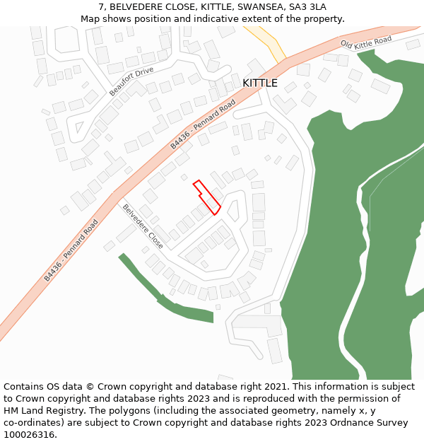 7, BELVEDERE CLOSE, KITTLE, SWANSEA, SA3 3LA: Location map and indicative extent of plot