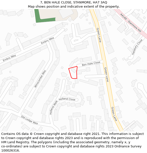 7, BEN HALE CLOSE, STANMORE, HA7 3AQ: Location map and indicative extent of plot