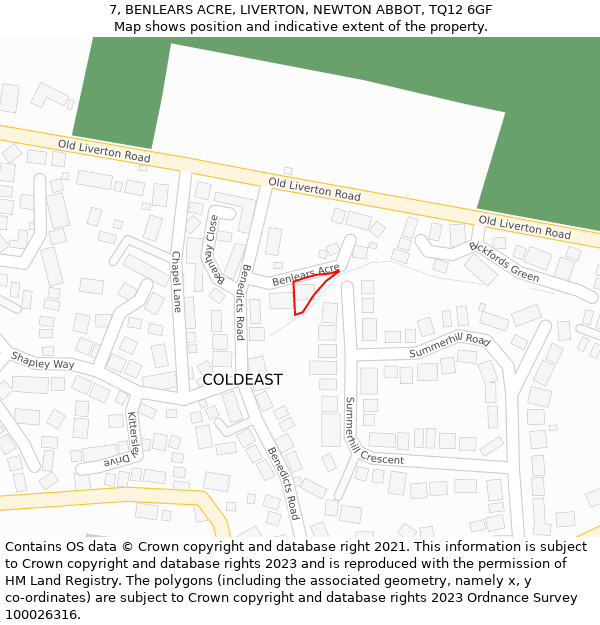 7, BENLEARS ACRE, LIVERTON, NEWTON ABBOT, TQ12 6GF: Location map and indicative extent of plot