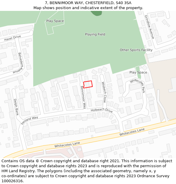 7, BENNIMOOR WAY, CHESTERFIELD, S40 3SA: Location map and indicative extent of plot