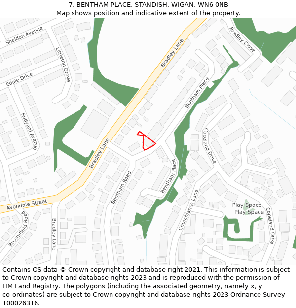 7, BENTHAM PLACE, STANDISH, WIGAN, WN6 0NB: Location map and indicative extent of plot