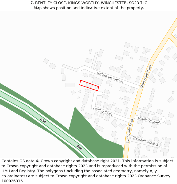 7, BENTLEY CLOSE, KINGS WORTHY, WINCHESTER, SO23 7LG: Location map and indicative extent of plot