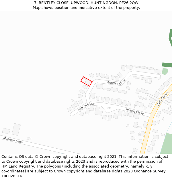 7, BENTLEY CLOSE, UPWOOD, HUNTINGDON, PE26 2QW: Location map and indicative extent of plot